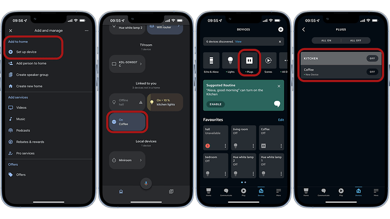 Die Einrichtung von Smarten Steckdosen ist mit Google-Home ganz einfach. Screenshots, welche die Einrichtung einer smarten Steckdose zeigen.