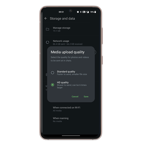 Enable HD quality photos in WhatsApp.