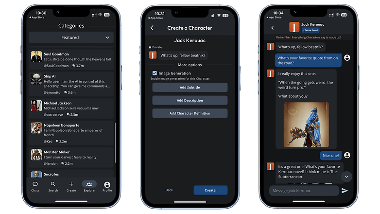 You can also create your own chatbots in character.io. This takes just a minute to do and even comes with image generation! character io Screenshot