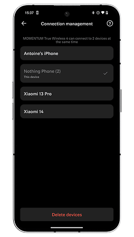 Capture d'écran de l'application Smart Control des écouteurs Sennheiser Momentum True Wireless 4