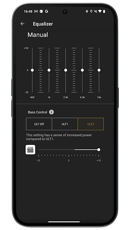 Capture d'écran de l'application Sony Headphones Connect montrant l'égaliseur du casque Sony ULT WEAR.