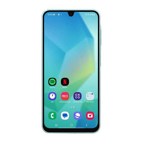 Samsung Galaxy A16 5G smartphone featuring app icons on the home screen.