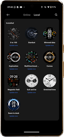 Interface do relógio Xiaomi S4 com vários mostradores instalados.