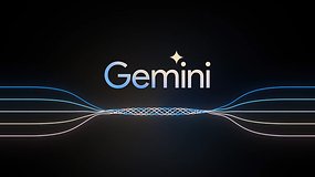 Logo of Google Gemini with dynamic lines on a dark background.