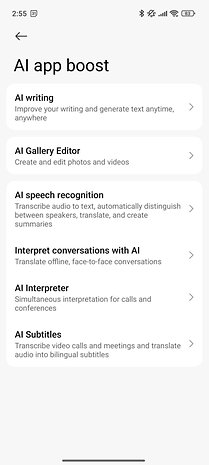 Fonctions d'optimisation IA pour le Xiaomi 15 Ultra : écriture IA, éditeur de galerie, reconnaissance vocale, interprète et sous-titres.