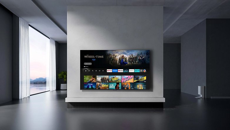 Ein Xiaomi-Fernseher zeigt Streaming-Optionen, darunter Netflix und 'Wheel of Time' in einem modernen Raum. Ein Xiaomi-Fernseher zeigt Streaming-Optionen, darunter Netflix und 'Wheel of Time' in einem modernen Raum.