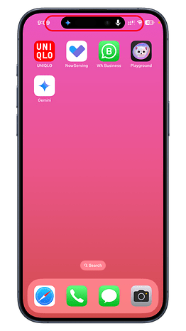 Un écran de smartphone affichant un arrière-plan dégradé rose avec plusieurs icônes d'application, dont une étiquetée 'Gemini'.