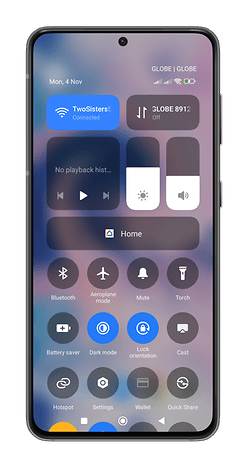 Interface de configurações rápidas do HyperOS da Xiaomi.